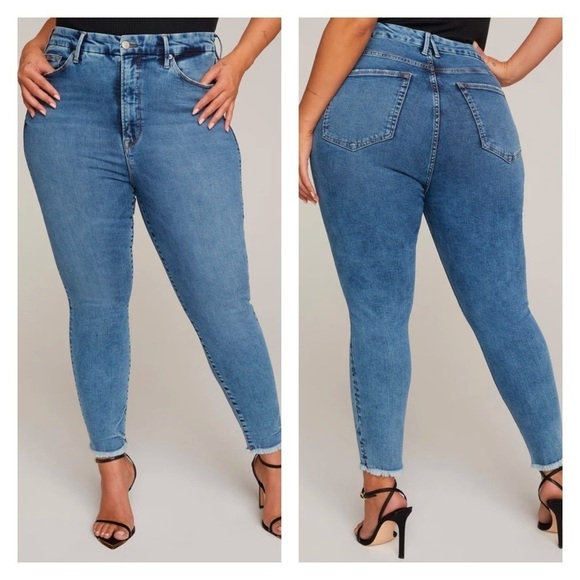 Good American Good Waist Cropped High Rise Jeans in Blue633 18 - Picture 2 of 8
